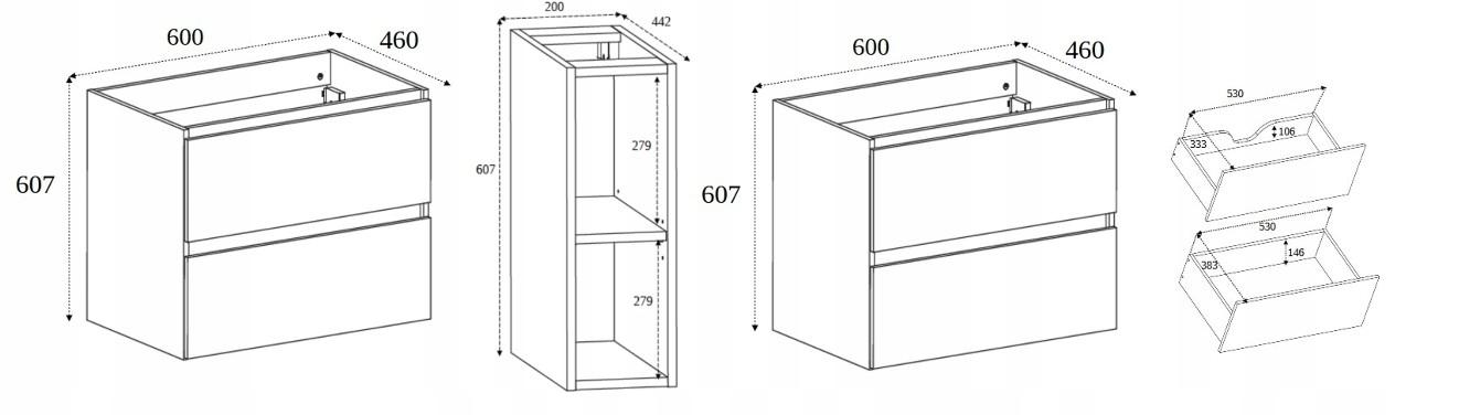 Szafka łazienkowa SIMPLE 140 cm z regałem bez blatu dąb ciemny nr. 15