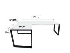 Biurko gamingowe narożne model 0 Top białe LOFT metalowe nogi dla gracza 202x66x71cm - Miniaturka zdjęcia nr 2