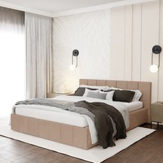 Łóżko tapicerowane 140x200 premium z pojemnikiem do sypialni beżowe wezgłowie 107 cm - Miniaturka zdjęcia nr 1
