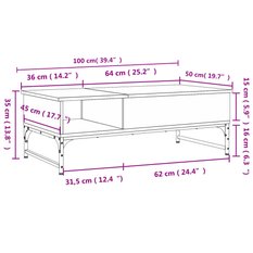 Stolik kawowy 100x50x35 cm z ukrytym schowkiem i półką czarny do salonu - Miniaturka zdjęcia nr 11