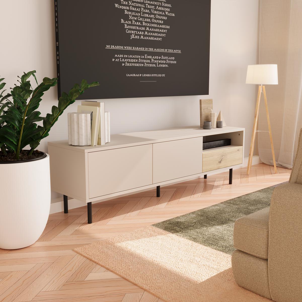 Szafka RTV LOLA 110x60x40 cm ze schowkiem do salonu dąb artisan kaszmir