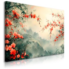 Obraz Na Płótnie Czerwone Kwiaty Wzgórze Styl Japoński 120x80 Dekoracja do Salonu - Miniaturka zdjęcia nr 1