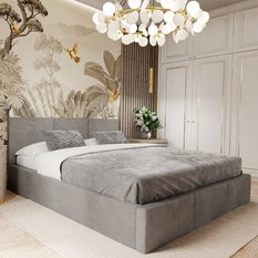 Łóżko tapicerowane do sypialni 180x200x100 cm podwójne z pojemnikiem modne szare - Miniaturka zdjęcia nr 1