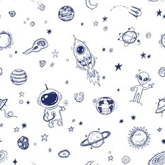 Tapeta Kosmos Dekoracja do Pokoju Dziecka Rakiety Planety Abstrakcja 3D - Miniaturka zdjęcia nr 3