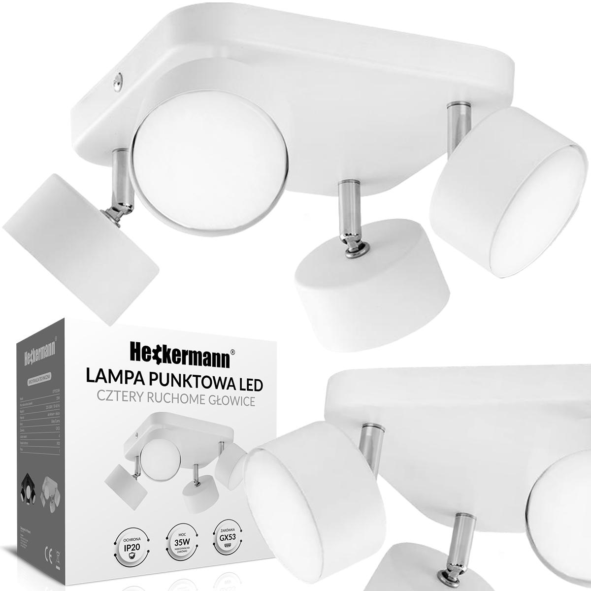 Lampa sufitowa punktowa LED Heckermann 8795318A Biała 4x głowica