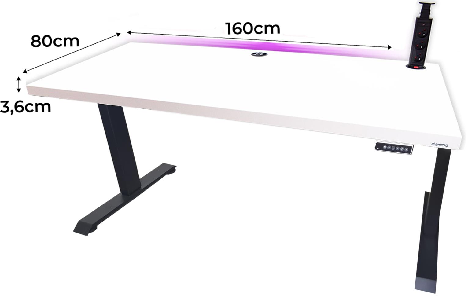 Biurko gamingowe elektryczne LOW 160x80x70-118 cm  regulowane nogi LED RGB pilot przepust USB białe nr. 2