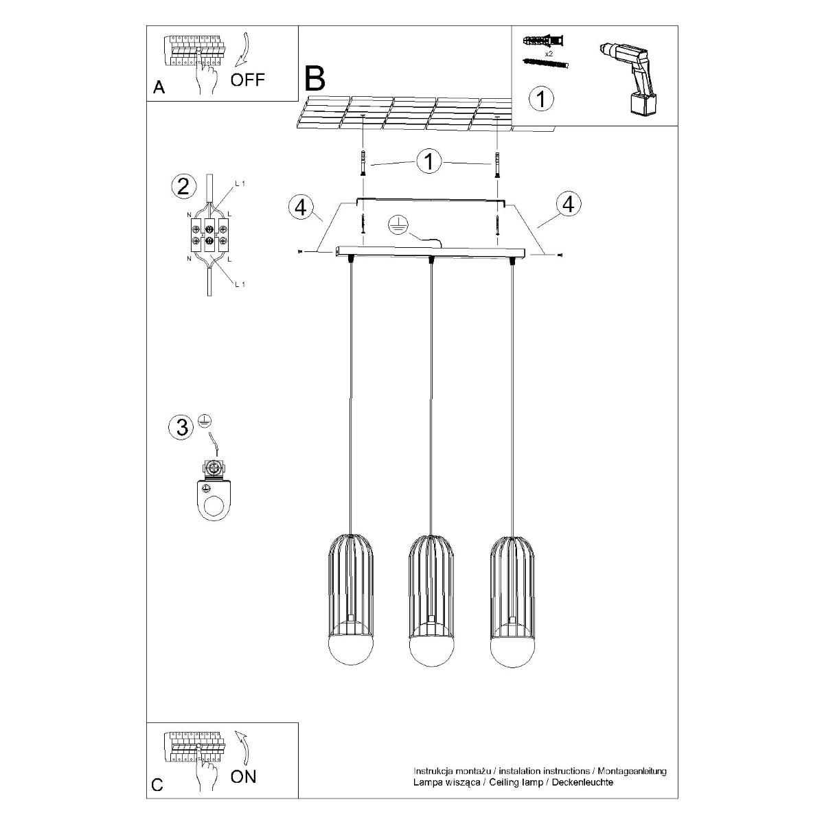 Lampa wisząca BRINA 3L czarna 115x12x54cm nowoczesna G9 do salonu nr. 11