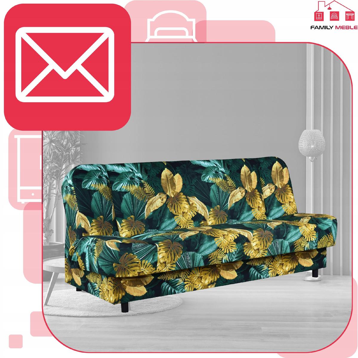 Wersalka SARA PRINT 200x95 cm liście monstery rozkładana kanapa z pojemnikiem sofa do salonu Nature nr. 3