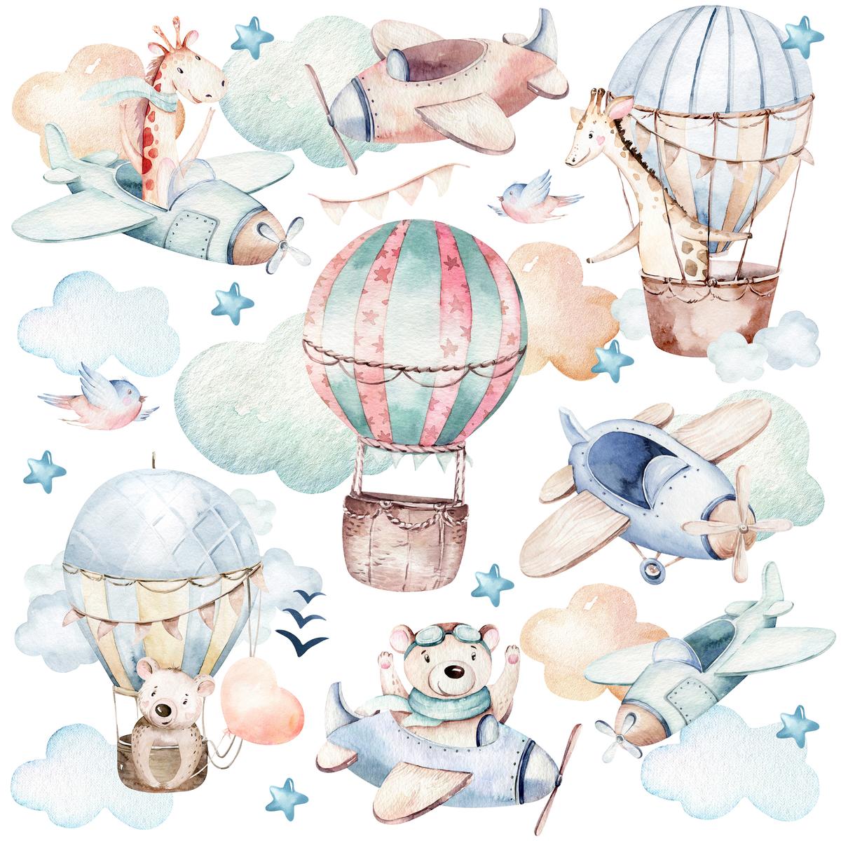 Naklejki Ścienne Dla Dzieci Samoloty Balony 60x30 Ptaki ZESTAW