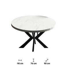 Stół rozkładany 90 cm okrągły Granito marmur bianco do jadalni - Miniaturka zdjęcia nr 3