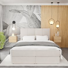 Łóżko kontynentalne 180x200x113 cm tapicerowane podwójne z materacem kremowe - Miniaturka zdjęcia nr 8