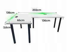 Biurko gamingowe model 2 Top 202x75x66 cm białe narożne przepust do pokoju gracza - Miniaturka zdjęcia nr 3