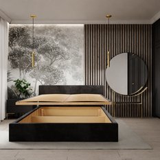 Łóżko tapicerowane do sypialni 180x200x88 cm podwójne z pojemnikiem basic czarne - Miniaturka zdjęcia nr 5