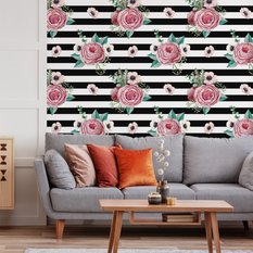 Tapeta Dekoracyjna Paski KWIATY Róże Liście Ozdoba 53x1000  - Miniaturka zdjęcia nr 7