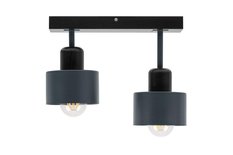 Lampa sufitowa 12x30x25 cm dwupunktowy spot z drewna i metalu gwint E27 antracytowo-czarna do salonu - Miniaturka zdjęcia nr 5