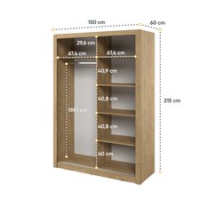 Szafa z lustrem Arti 150 cm do sypialni przedpokoju garderoby dąb shetland - Miniaturka zdjęcia nr 5