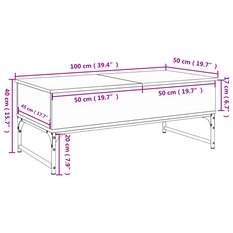 Stolik kawowy 100x50x40 cm z przegrodami pod blatem i regulowanymi nóżkami przydymiony dąb do salonu - Miniaturka zdjęcia nr 11