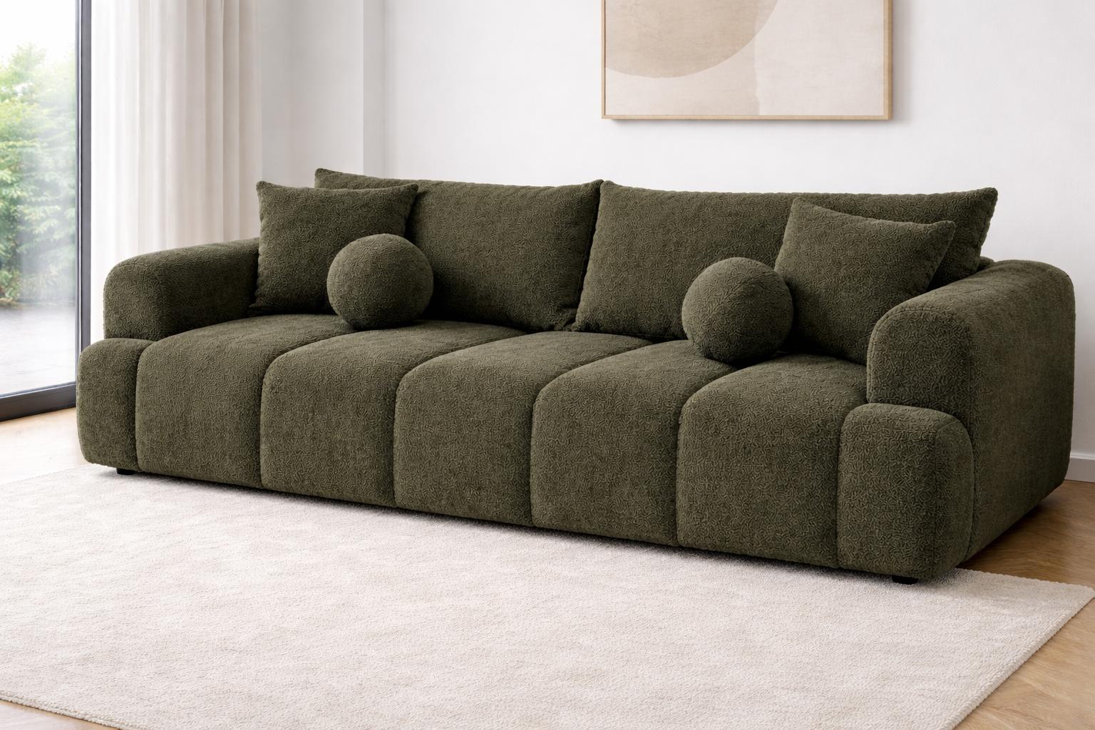 Kanapa z funkcją spania Mediolan 250x112x90 cm rozkładana trzyosobowa tkanina LOOP zieleń