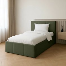 Łóżko Pojedyncze 90x200cm łóżko tapicerowane z pojemnikiem khaki do sypialni wezgłowie 100 cm - Miniaturka zdjęcia nr 3