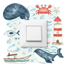 Naklejka Pod Kontakt Wieloryby Rybki Chmurki 20x20 Rozgwiazdy Muszelki Dla Dzieci - Miniaturka zdjęcia nr 1