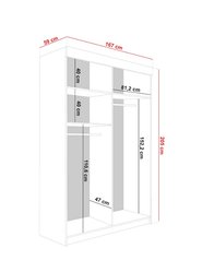 Szafa przesuwna BILL 138x59x205 cm z lustrem do garderoby sypialni białe listwy biała - Miniaturka zdjęcia nr 3