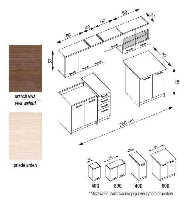 Zestaw mebli kuchennych Amanda 260 cm akacja cynamonowa wenge granit  nr. 2