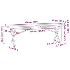 Stolik kawowy 160x40x45,5 cm nogi w kształcie litery X lite drewno do salonu - Miniaturka zdjęcia nr 10