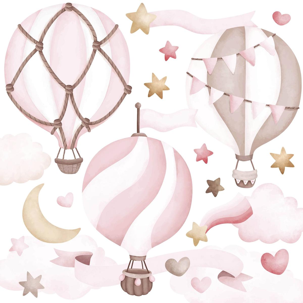 Naklejki Dla Dzieci Różowe Balony Gwiazdy 120x60 Serduszka Styl ZESTAW