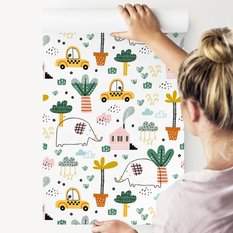Tapeta Dla Dzieci SŁONIE Auta Styl Skandynawski 53x1000  - Miniaturka zdjęcia nr 8