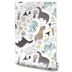 Tapeta Dla Dzieci DINOZAURY Wulkany Owoce Chmury  - Miniaturka zdjęcia nr 1