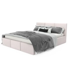 Łóżko tapicerowane do sypialni podwójne z pojemnikiem 140x200x110 cm schowek na pościel  kremowy - Miniaturka zdjęcia nr 11