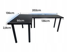 Biurko gamingowe model 2 Low 202x136x66 cm czarne narożne przepust do pokoju gracza - Miniaturka zdjęcia nr 3