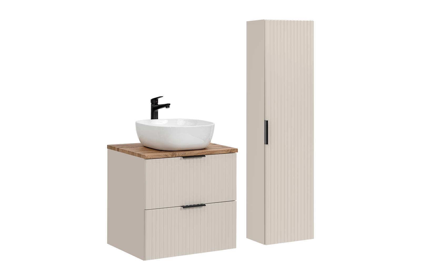 Zestaw łazienkowy ADEL z szafką i umywalką nablatową wysoki słupek kaszmir