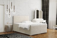 Łóżko CASTEL 180x200 cm z funkcją przechowywania i materacem do sypialni ecru