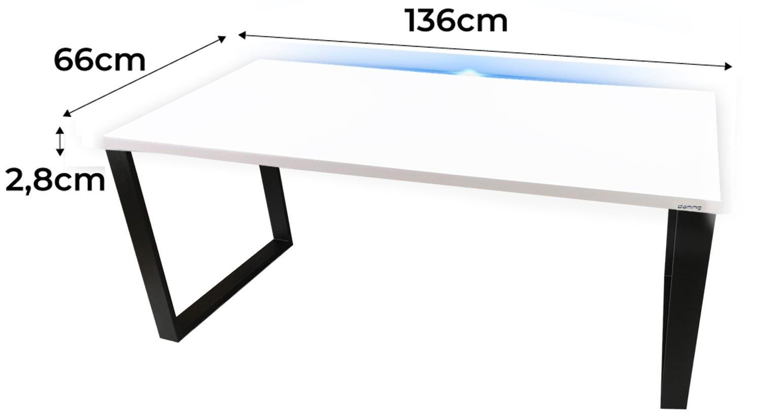 Biurko gamingowe model 1 Top 136x66x2.8 cm białe stabilne led loftowe metalowe do pokoju gracza nr. 2