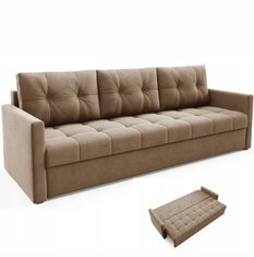 Kanapa IVIO 230x87x86 cm sofa z funkcją spania rozkładana velvet welur jasnobrązowa do salonu - Miniaturka zdjęcia nr 1