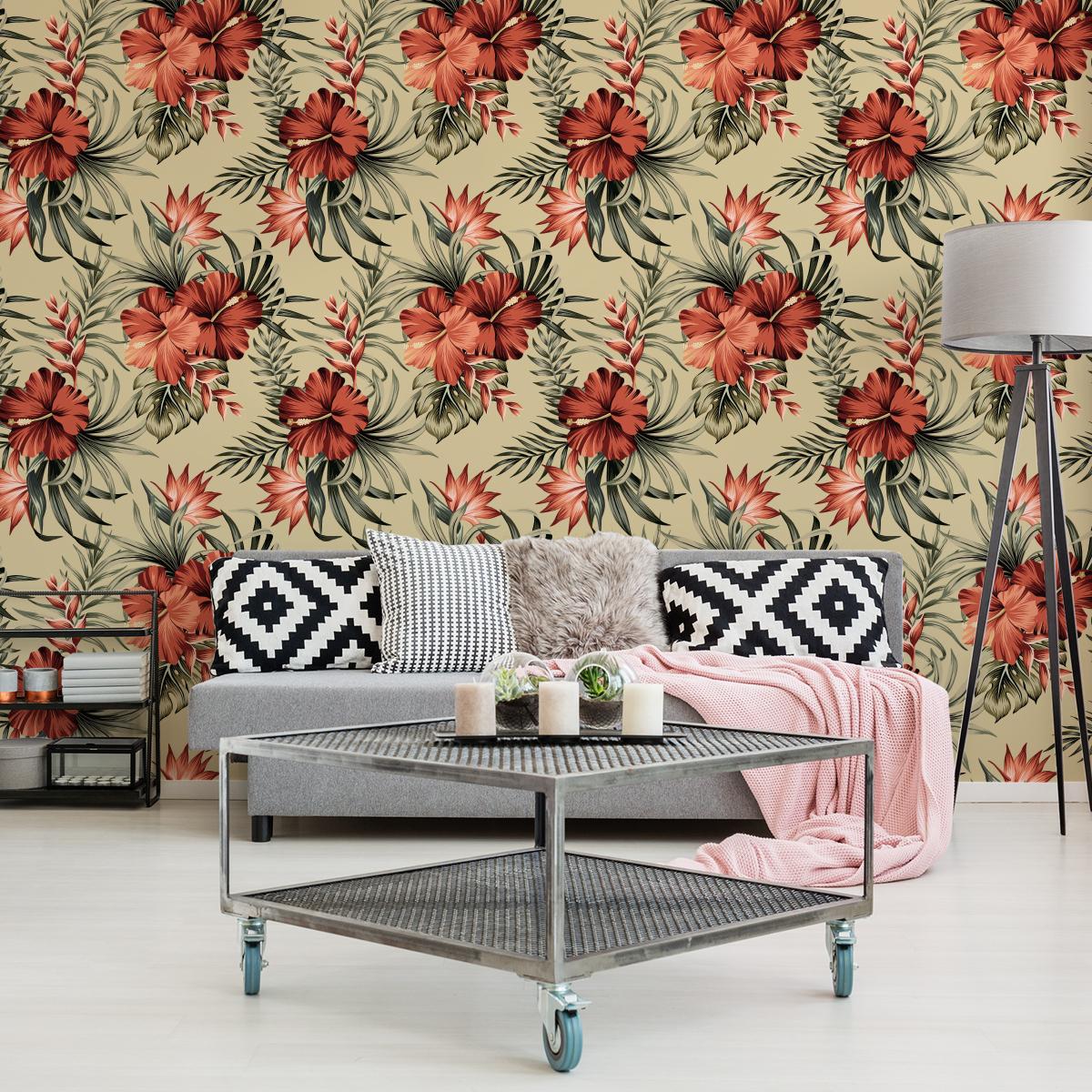 Tapeta Kwiaty HIBISKUSA Liście Tropikalne Przyroda  nr. 7