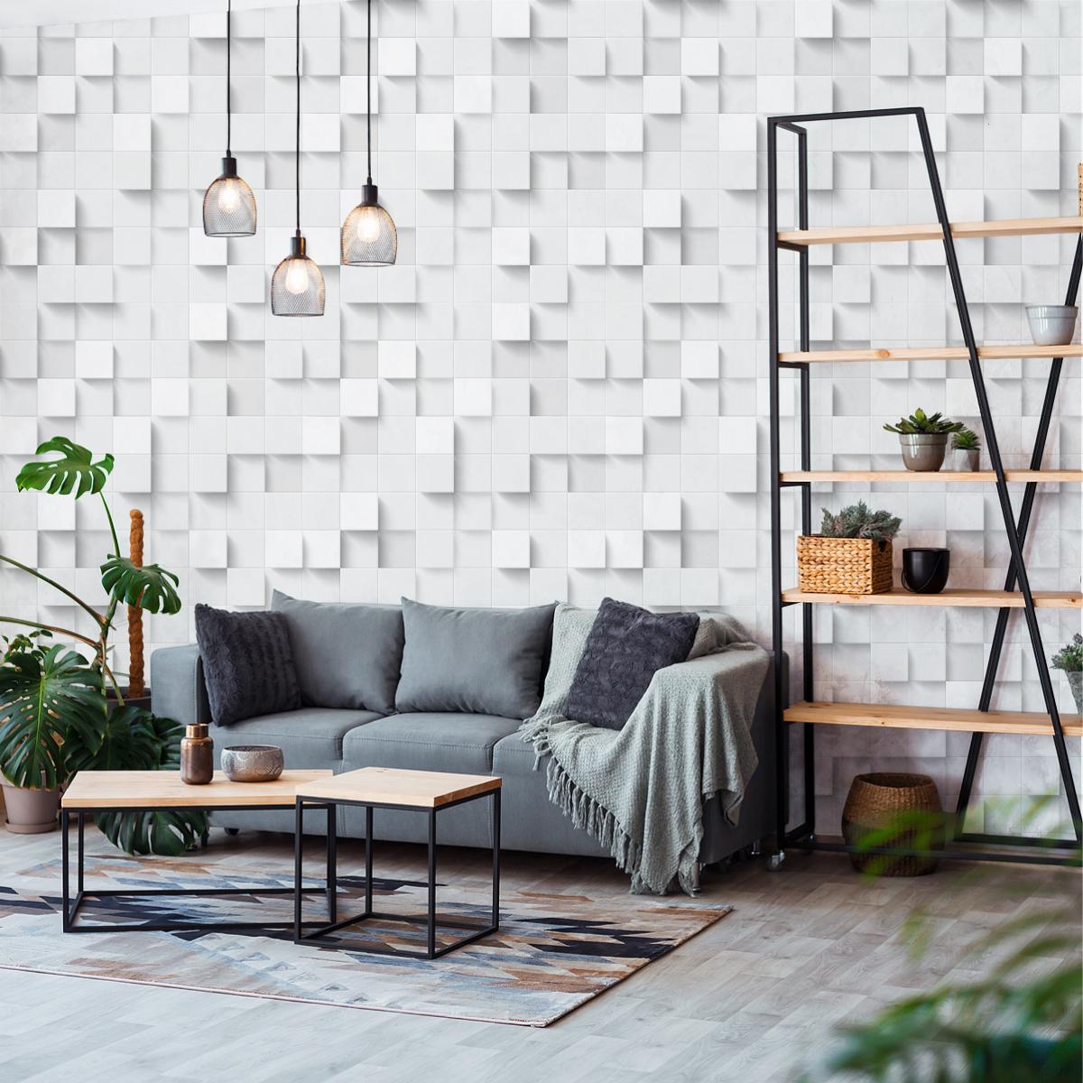 Tapeta, Kwadraty, Geometryczne wzory 3D, dekor do Salonu nr. 4
