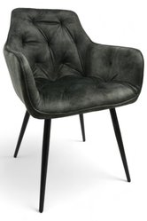 Krzesło Houston 57x85x59 cm pikowane tapicerowane welur zielony nogi czarne do jadalni salonu