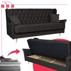 Kanapa z funkcją spania GAJA 212x95x93 cm uszak rozkładana wersalka pikowana z poduszkami AURA czarny - Miniaturka zdjęcia nr 15