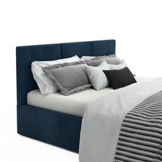 Łóżko tapicerowane 140x200x100 cm do sypialni podwójne z pojemnikiem automatycznym granatowy - Miniaturka zdjęcia nr 12