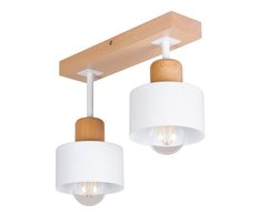 Lampa sufitowa 12 x 30 x 25 cm dwupunktowy spot z drewna i metalu gwint E27 biała do salonu - Miniaturka zdjęcia nr 1