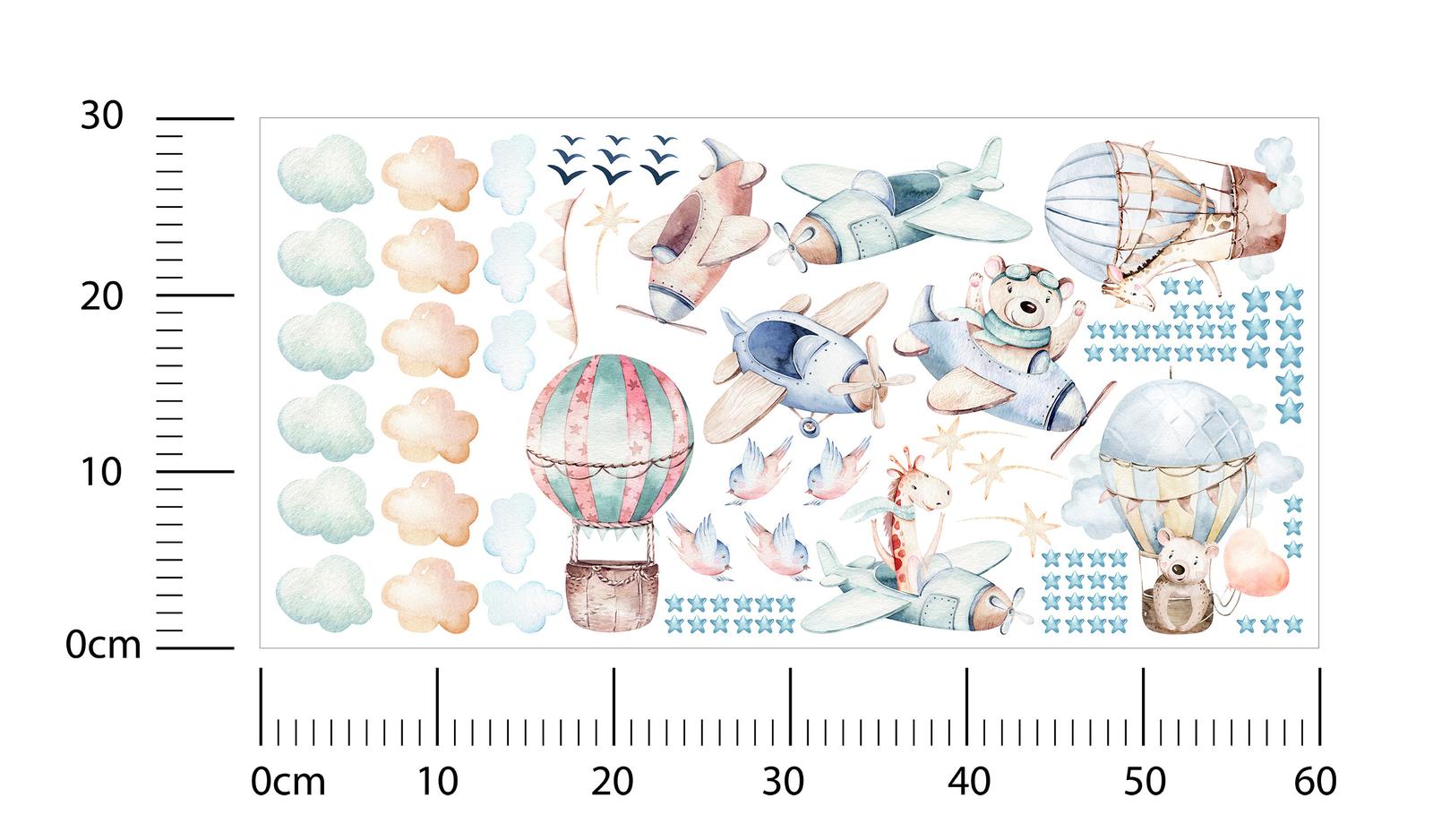 Naklejki Ścienne Dla Dzieci Samoloty Balony 60x30 Ptaki ZESTAW nr. 2