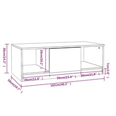 Stolik kawowy 102x50x36 cm z praktycznymi półkami szary dąb sonoma do salonu - Miniaturka zdjęcia nr 8