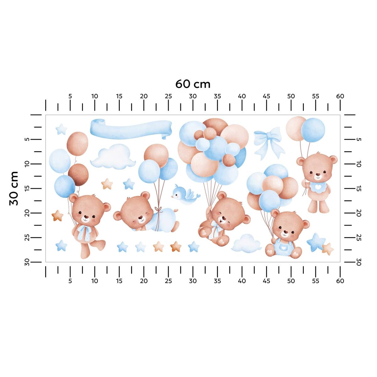 Naklejki Dla Dzieci Kolorowe Balony Misie 60x30 Gwiazdki ZESTAW nr. 2
