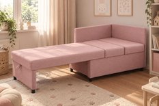 Sofa Viluś 106x75x80 cm różowa rozkładana sofa narożna jednoosobowa z funkcją spania i pojemnikiem na pościel - Miniaturka zdjęcia nr 2
