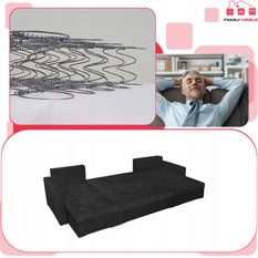 Narożnik Bella BIG 298x74x140 cm kształt U z funkcją spania i przechowywania Angel czarny - Miniaturka zdjęcia nr 5