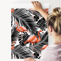 Tapeta Do Salonu Czarne EGZOTYCZNE Liście Flamingi 53x1000  - Miniaturka zdjęcia nr 5
