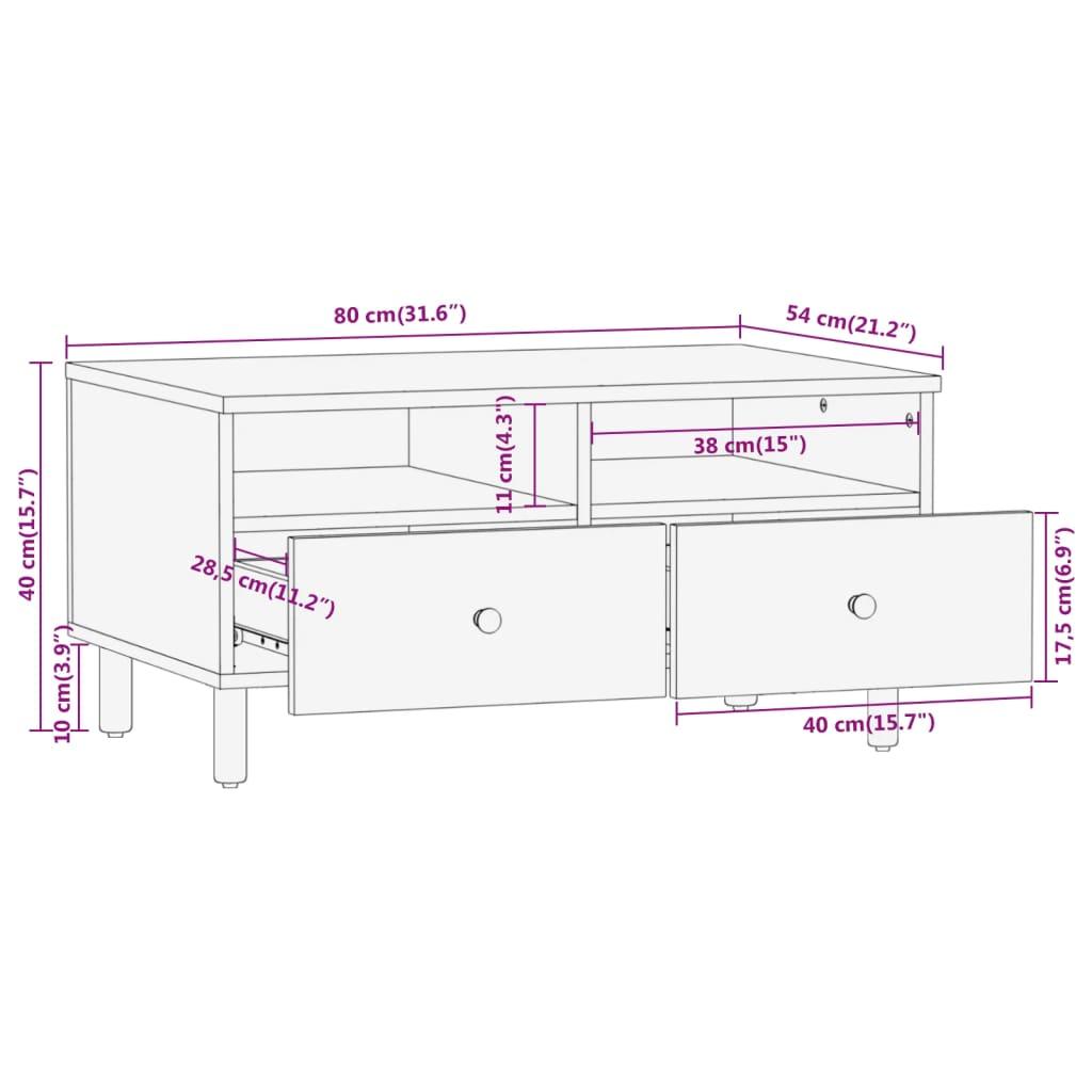 Stolik kawowy 80x54x40 cm  z szufladami z litego drewna akacjowego xxx do salonu nr. 12