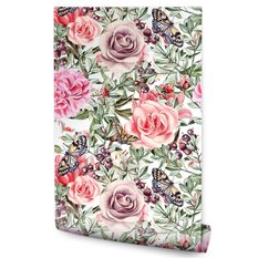 Tapeta Akwarelowe Róże Peonie KWIATY Owoce Motyle 53x1000  - Miniaturka zdjęcia nr 1